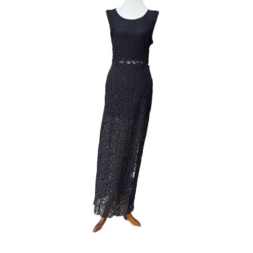 Sea Gypsies By Coven Black Ebony Lace Maxi Illusion Dress Size M - Picture 15 of 16